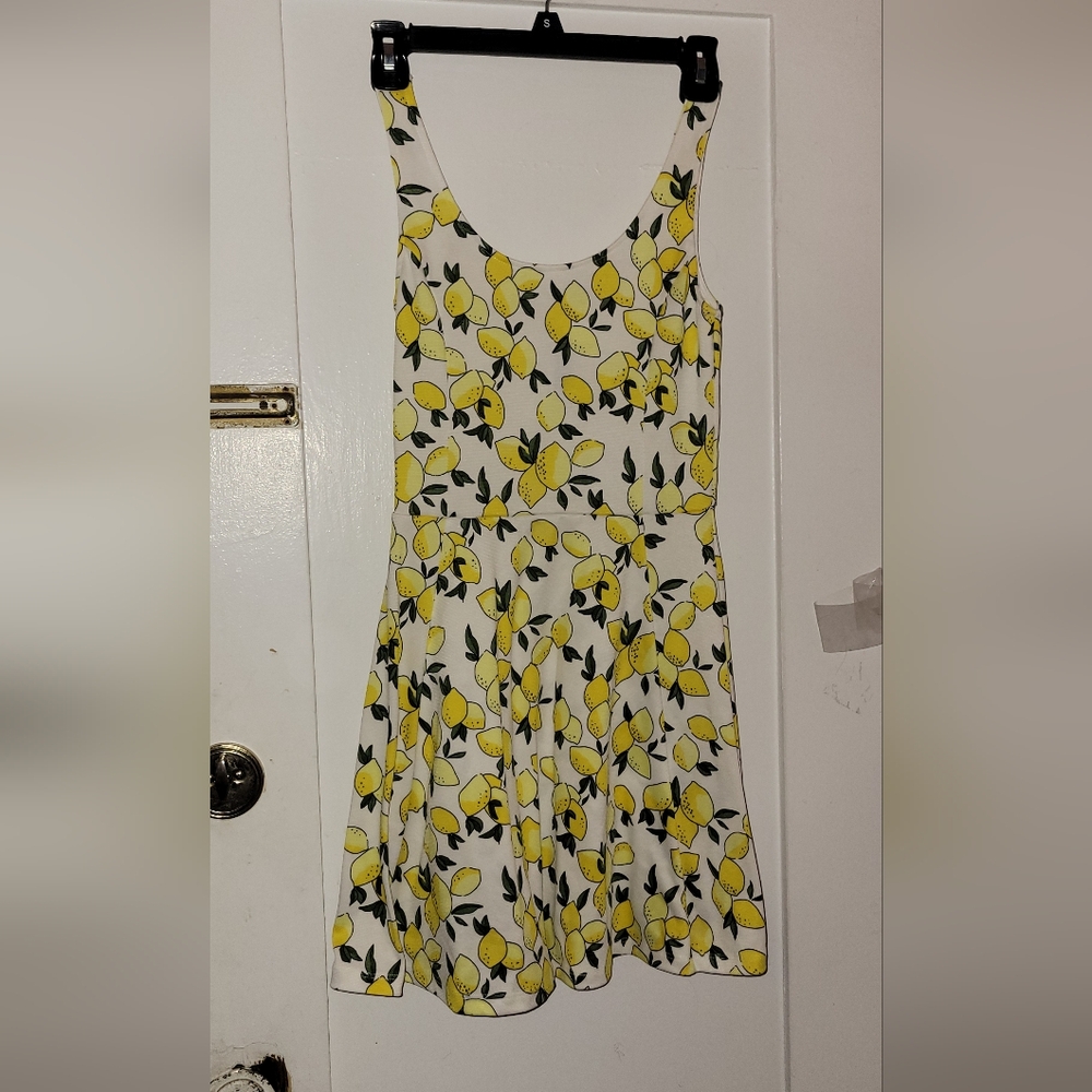 Divided by H&M Dress Womens Size 4 White Yellow Lemon Print Tank Mini Stretchy